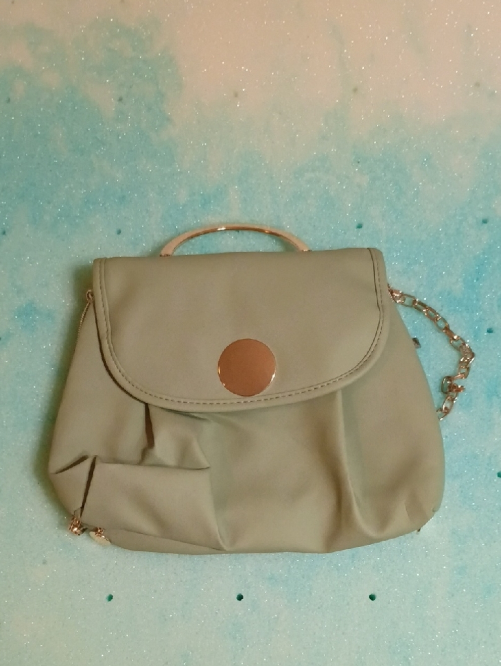 Sage Green Travel Top-Handle Bag with Gold Accent